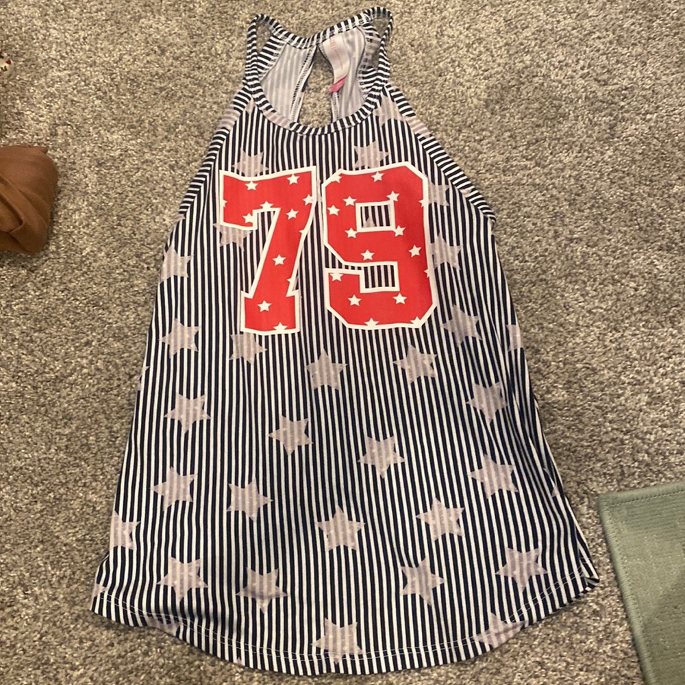 Red white and blue 79 tank